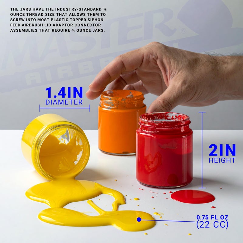 Master Airbrush (Pack of 10) TB-003 Empty 3/4 Ounce (22cc) Glass Jar Bottles with 60Â° Down Angle Adaptor Lid Assembly - Fits Single-Action Siphon Feed Airbrushes, Use with Master Badger Paasche, Iwata - Image 5